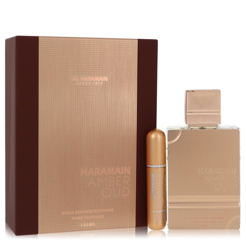 Al Haramain Amber Oud Gold Edition Extreme by Al Haramain Gift Set 3.4 oz 3.4 Pure Perfume Spray + 0.34 oz Refillable Spray for Women – Premium Designer Fragrance