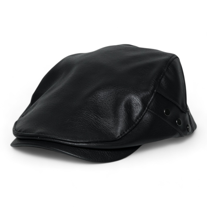Chokore PU Leather Ivy Cap with Rivet Detailing (Black)