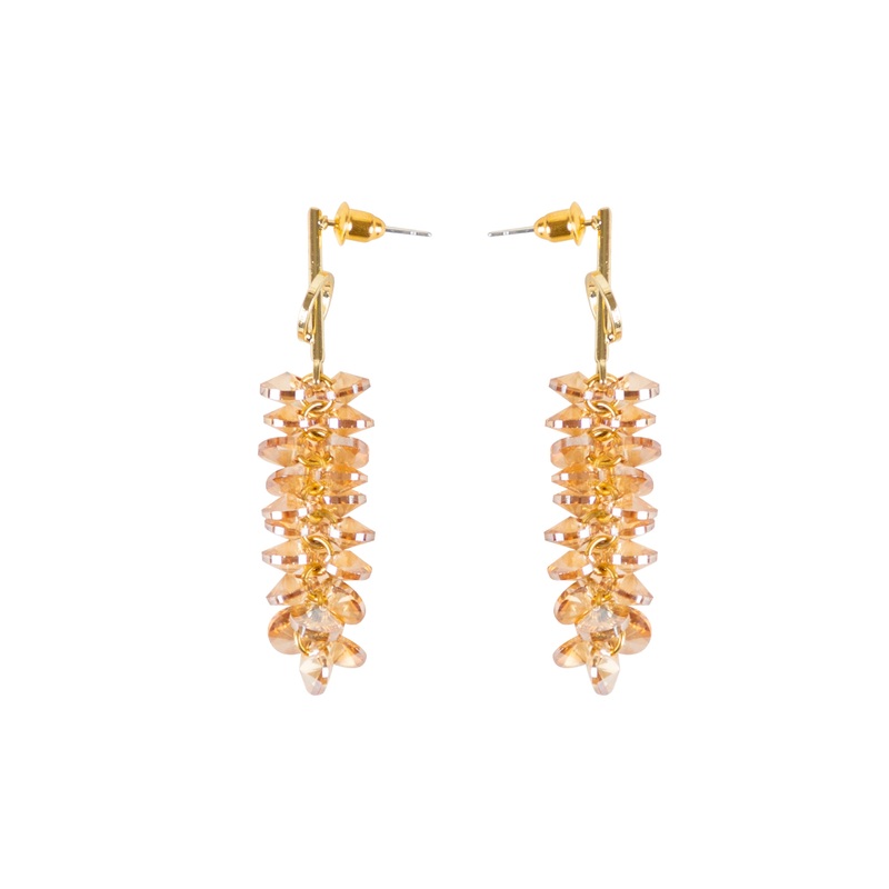 Needle with Crystal Tassle Earring, Gold tone.