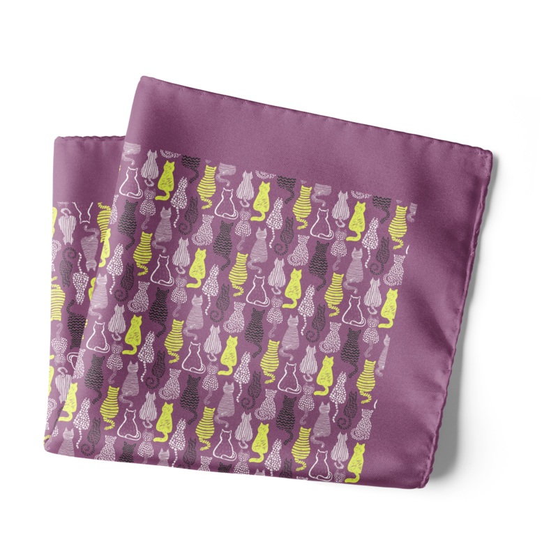 Chokore Mauve and Lime Green Satin Silk pocket square from the Wildlife Collection 18 x 18