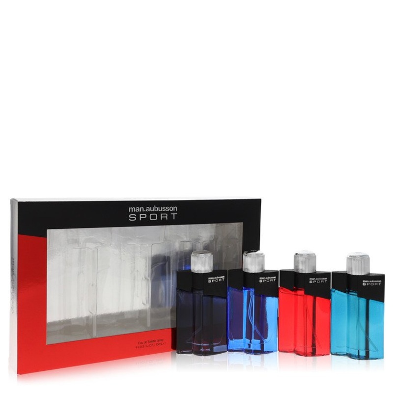 Man Aubusson Sport by Aubusson For Men 4 x 0.5oz Sport EDT Spray ( One each of Sport Blue, Sport Red, Sport Aqua, Sport Black) —