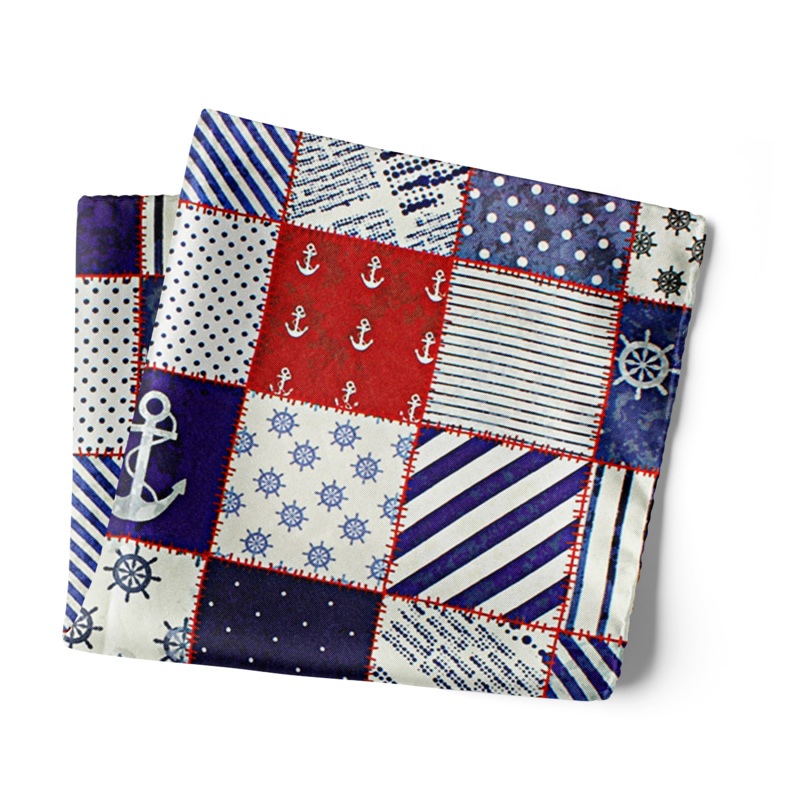 Chokore Blue & Red Pocket Square Marine Line 13.513.5