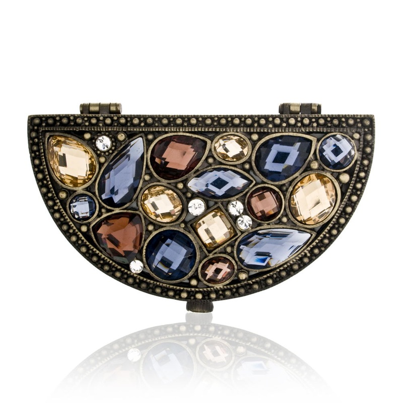 Half Round Mirror Compact with Multi-Color Stones Model No. M-115