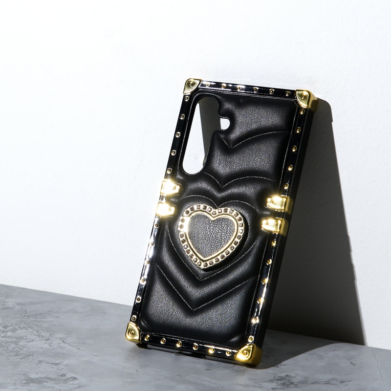 Chokore 3D Heart Leather Cover with Holder (Black) for Samsung SAMSUNG S22