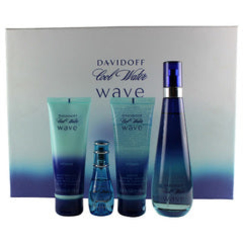 Cool Water Wave Gift Set by Davidoff 4 Piece Gift Set: 3.4 oz Eau de Toilette Spray + 2.5 oz Body Lotion + 2.5 Shower Gel + 0.5 oz Eau de Toilette Mini Spray for Women