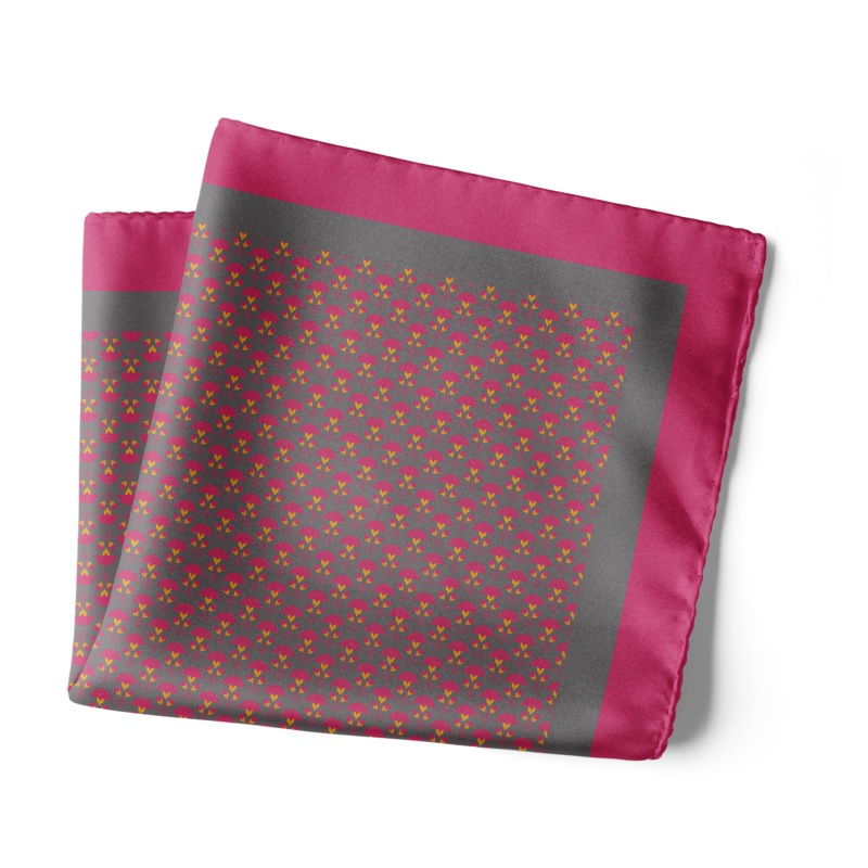 Chokore Magenta & Dark Grey Silk Pocket Square -Indian At Heart line 13.5 x 13.5