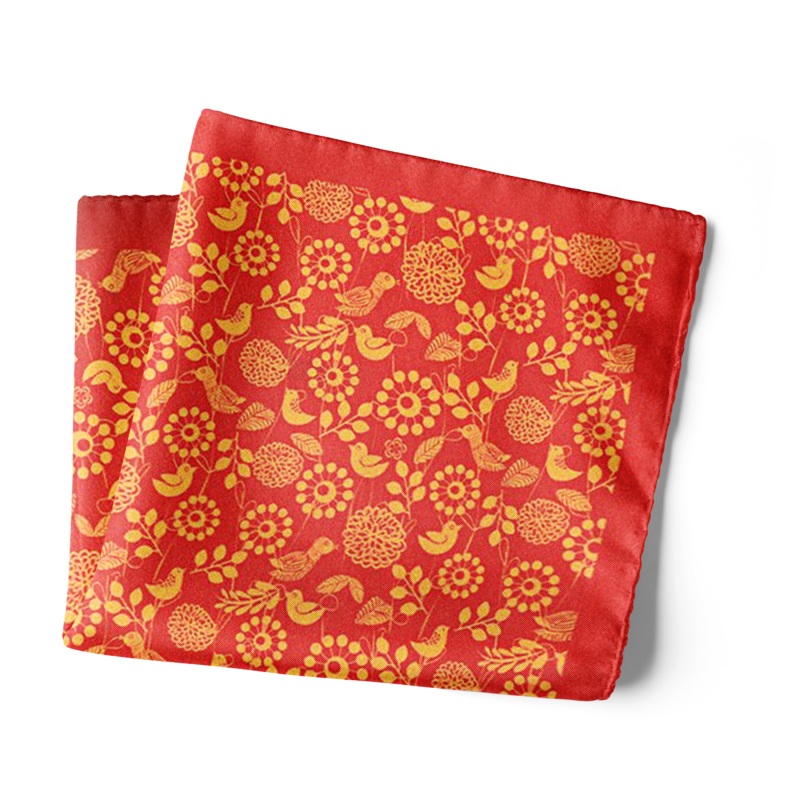 Chokore Red & Orange Birds Silk Pocket Square from the Wildlife range 18×18
