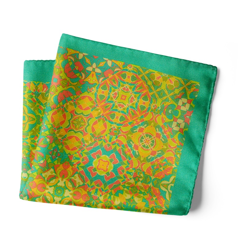 Chokore Light Green Silk Pocket Square -Indian At Heart line 13.513.5