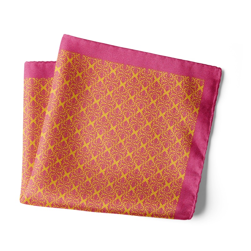 Chokore Pink & Yellow Silk Pocket Square – Indian At Heart line 13.513.5