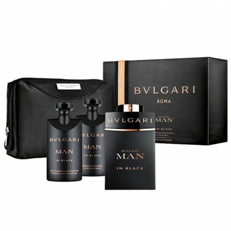 Man in Black Gift Set by Bvlgari 4 Piece Gift Set: 3.4 Oz Eau De Parfum Spray + 2.5 Oz Aftershave Balm + 2.5 Oz Shower Gel + Dopp Kit. For Men