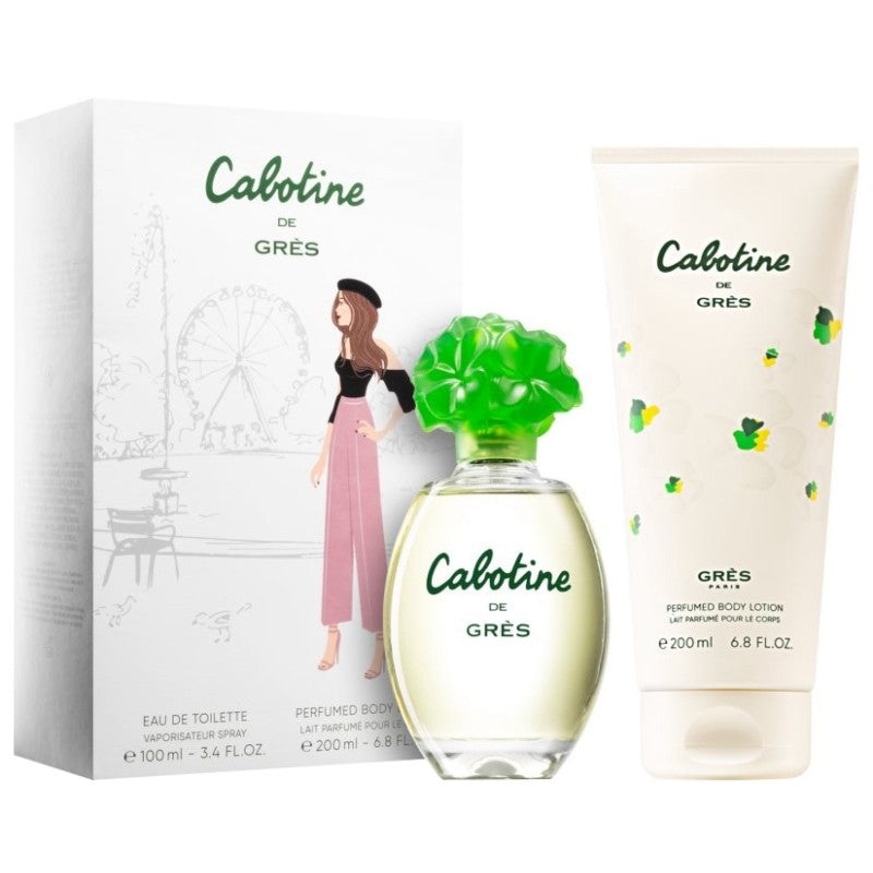 Gres Cabotine 2PCS (NO BOX) Gift Set – 100ML EDT Spray + 200ML Perfumed Body Lotion (Women)