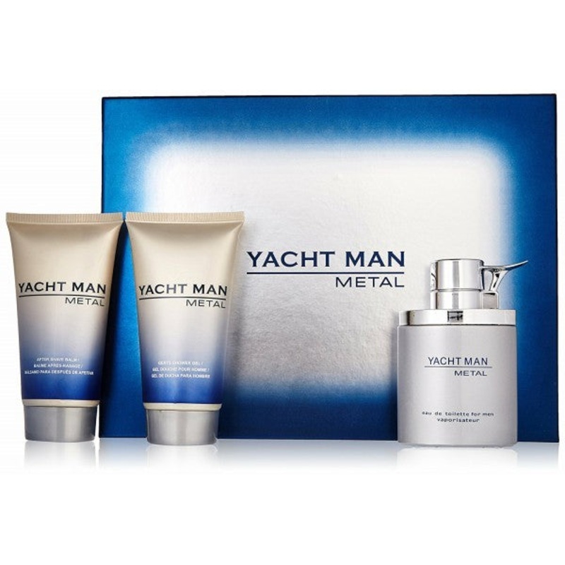 Yacht Man Metal Gift Set by Myrurgia 3 Piece Gift Set: 3.4 Oz Eau De Toilette Spray + 5.1 Oz Shower Gel + 5.1 Oz After Shave Balm. Gift Set For Men
