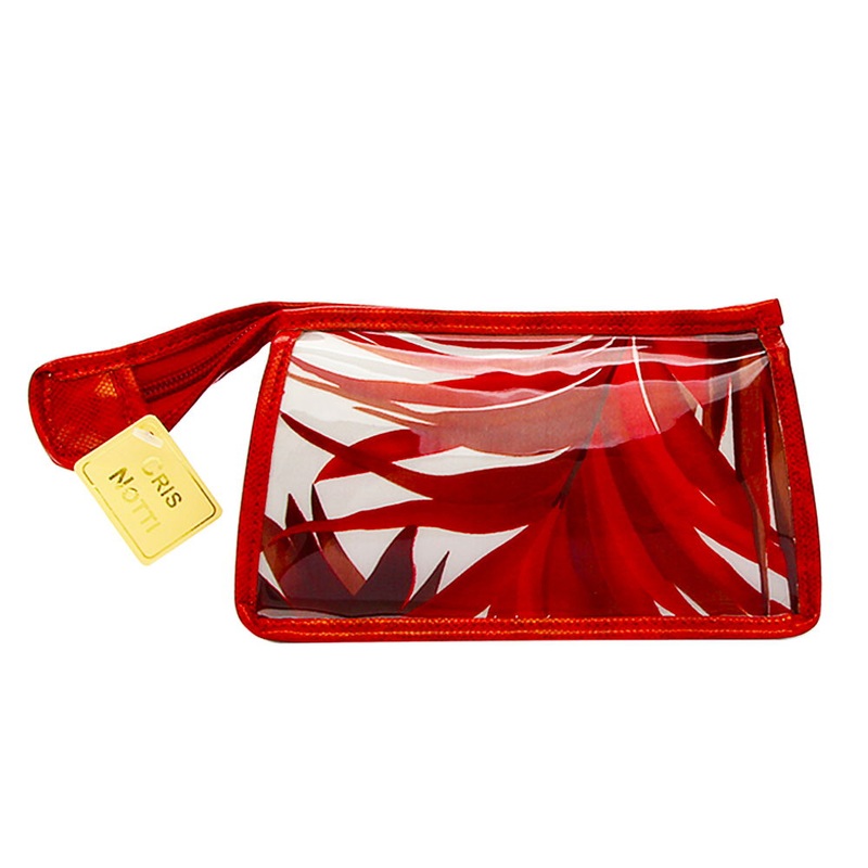 Cris Notti Red Bamboo Square Cosmetic Bag