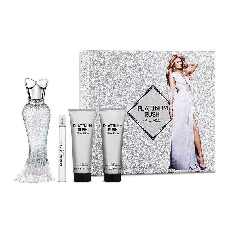 Paris Hilton Platinum Rush 4PCS Gift Set – 100ML EDP Spray + 90ML Shower Gel + 90ML Body Lotion + 10ML Mini Spray (Women)