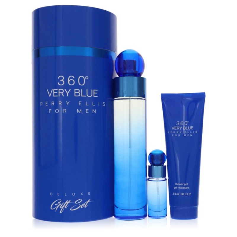 Perry Ellis 360 Very Blue by Perry Ellis Men’s Gift Set Gift Set — 3.4 oz Eau De Toilette Spray + .25 oz Mini EDT Spray + 3 oz Shower Gel