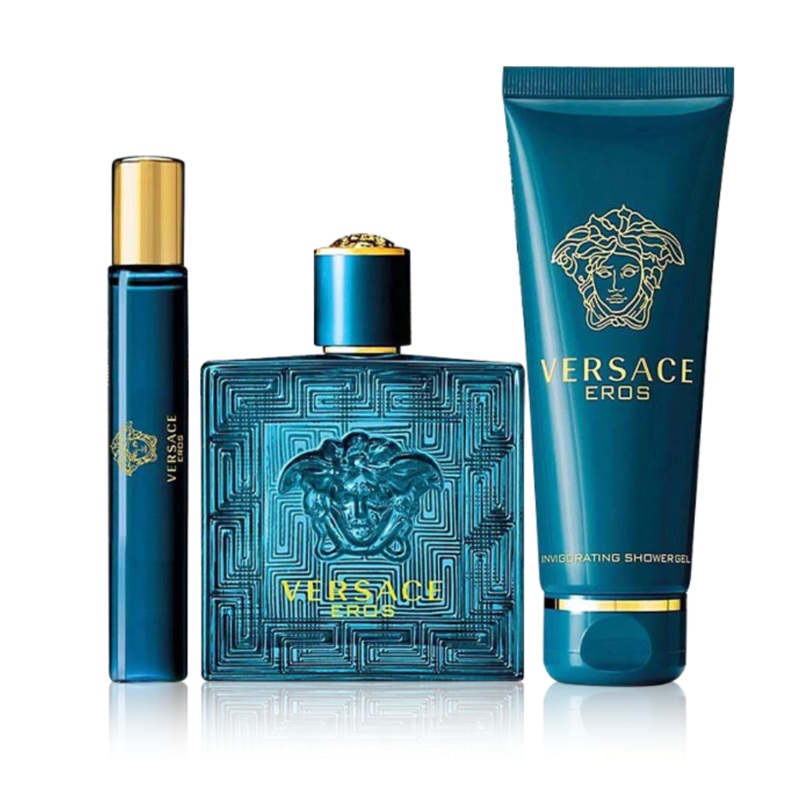 Versace Eros (Eau De Toilette) 3PCS Gift Set – 100ML EDT Spray + 150ML Shower Gel + 10ML EDT Spray (Men)