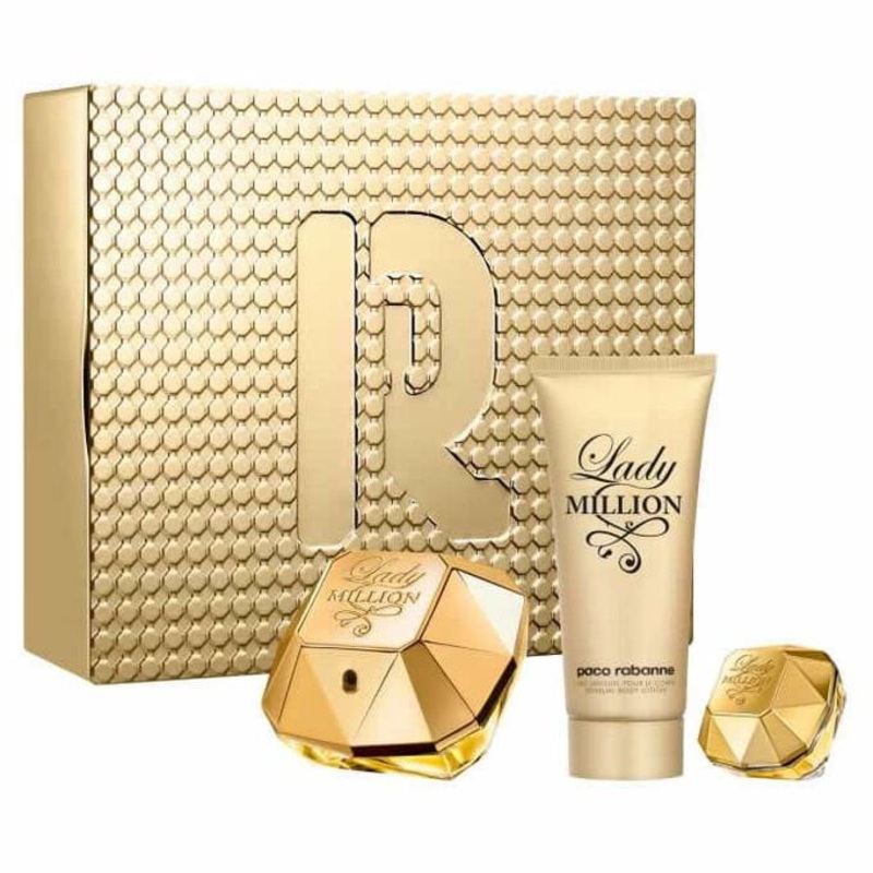 Paco Rabanne Lady Million Eau de Parfum Women’s Perfume Gift Set Spray (80ml) with Body Lotion & 5ml EDP
