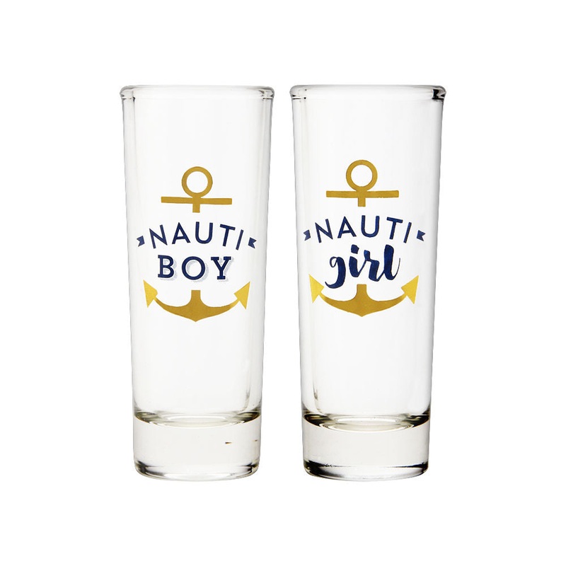 Slant Collections Nauti Girl & Boy Shot Glasses Set of 2 – 2 oz Each