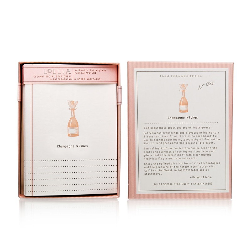 Lollia Social Stationery & Entertaining – Champagne Wishes 8 Notecards + 8 Envelopes (Vol. 01)