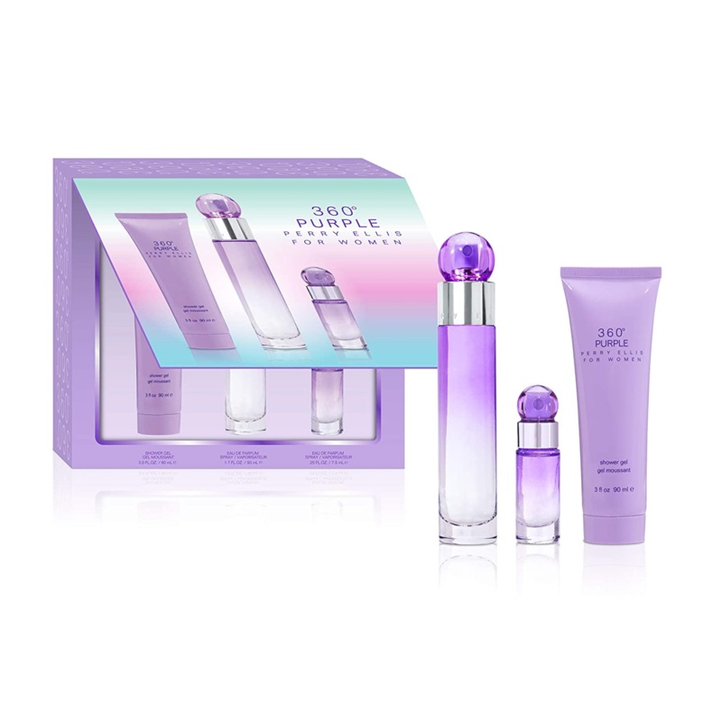 Perry Ellis 360 Purple Gift Set (NO BOX) – 50ML EDP Spray + 90ML Shower Gel + 7.5ML EDP Spray (Women)
