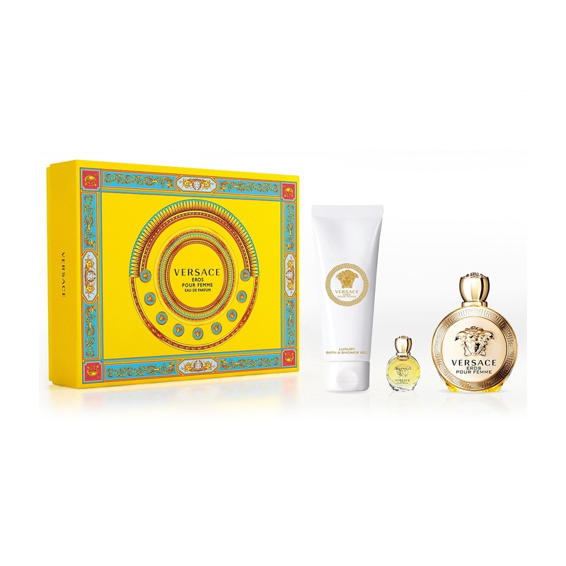 Versace Eros Pour Femme 3PCS Gift Set – 100ML EDP Spray + 150ML Shower Gel + 5ML EDP Spray (Women)