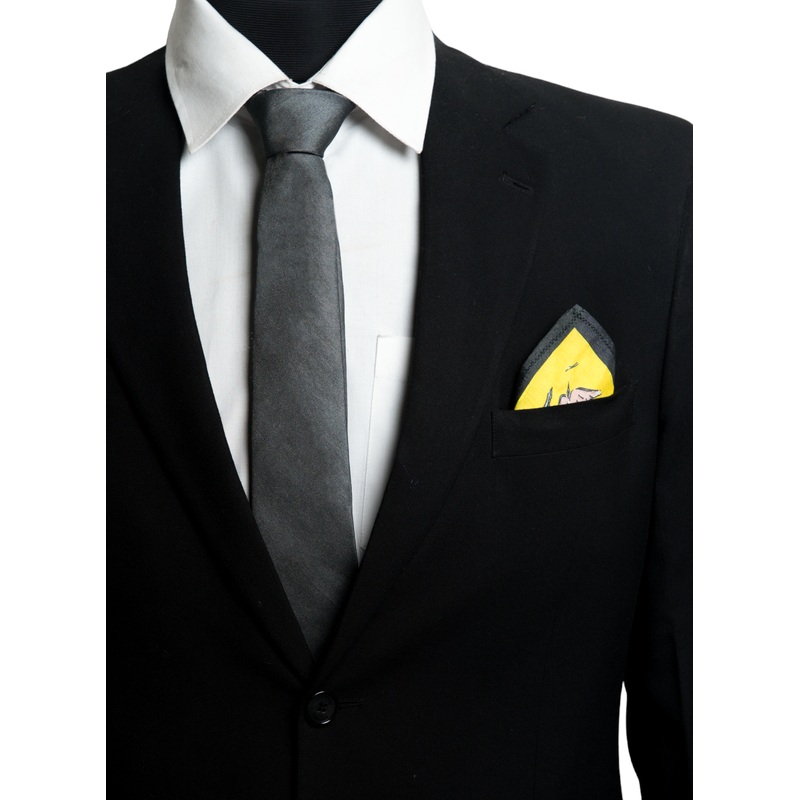 Chokore Birds Of A Feather – Pocket Square & Dark Grey color silk tie for men