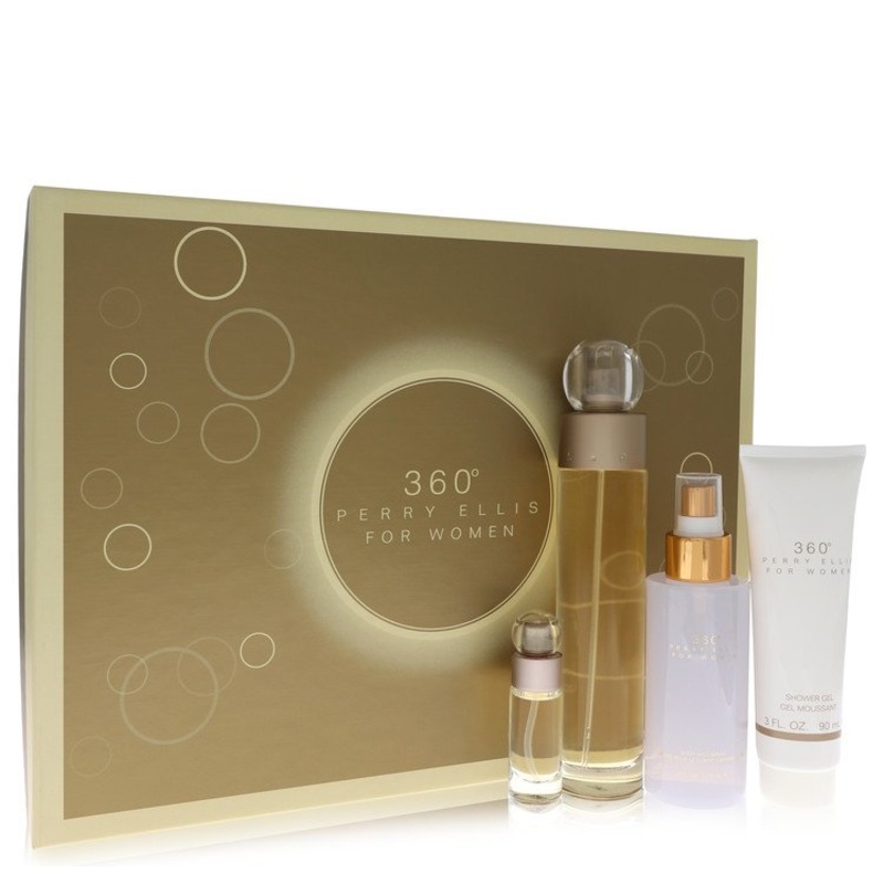 perry ellis 360 by Perry Ellis Gift Set — 3.4 oz Eau De Toilette Spray + 4 oz Body Mist + 3 oz Shower Gel + .25 Mini EDT Spray for Women – Premium Designer Fragrance