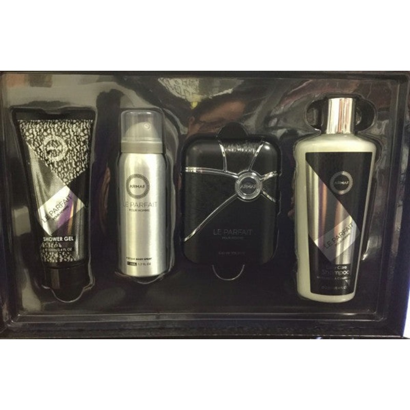 Le Parfait Pour Homme Gift Set by Armaf 4 Piece Gift Set: 3.4 Oz Eau De Toilette Spray + 1.7 Oz Perfume Body Spray + 3.4 Oz Shower Gel + 8.4 Oz Shampoo. For Men