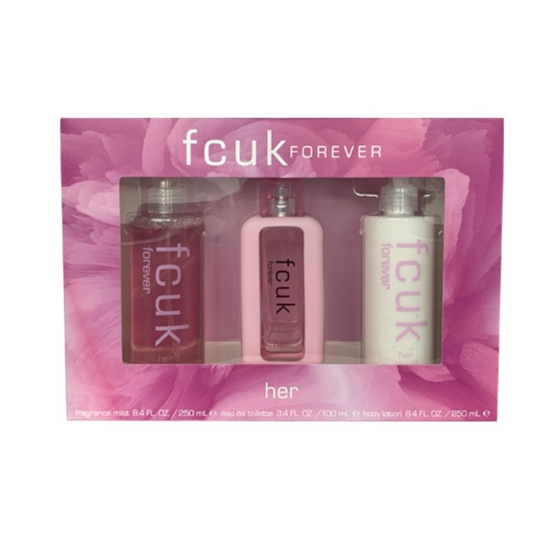 FCUK Forever Her Gift Set (NO BOX) – 100ML EDT Spray + 250ML Body Lotion + 250ML Fragrance Mist (Women)